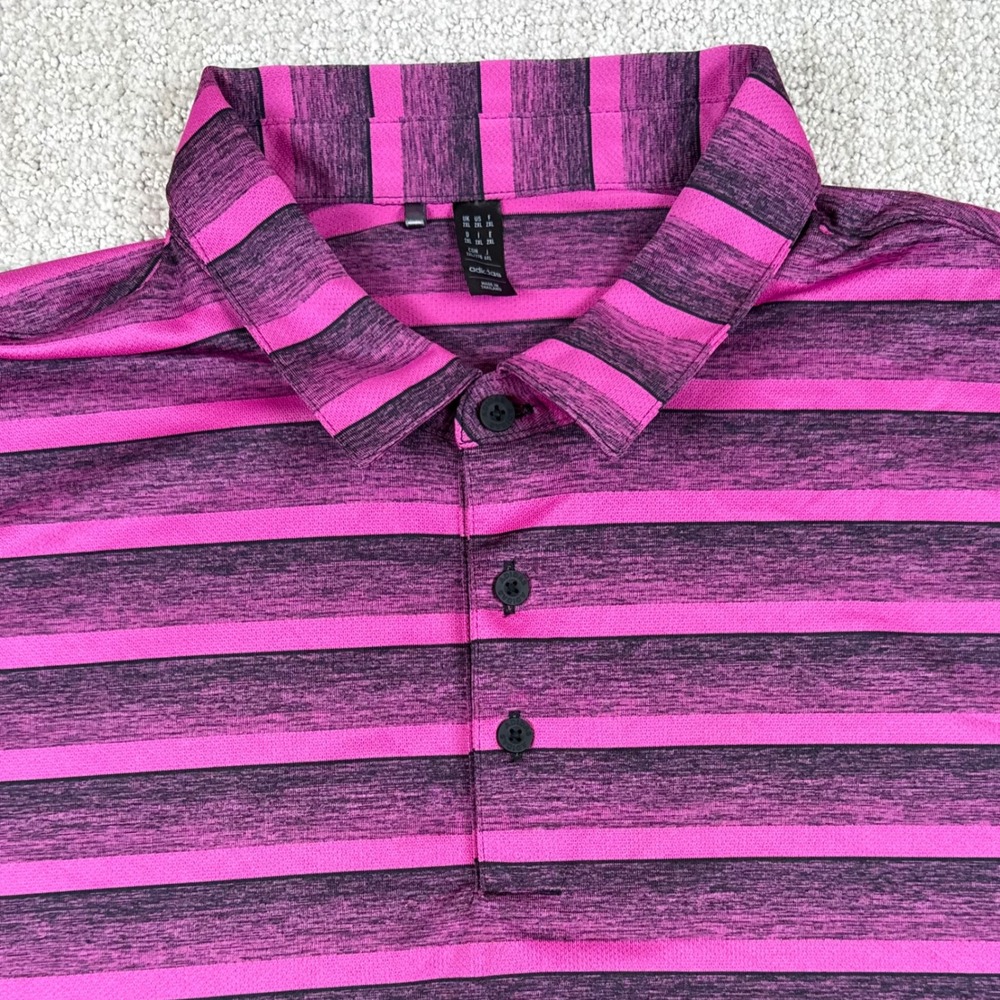 Adidas Mens 2XL Pink Striped Space Dye Performance Golf Polo Shirt